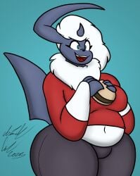 1girls absol big_breasts breasts burger burgers chubby cleavage clothing female female_only furry huge_breasts irawolfe isaiahtse morgan_(anascarfan2) nintendo pants pokemon pokemon_(species) red_clothing sequence solo tagme teal_background teal_eyes thick_thighs weight_gain weight_gain_female weight_gain_furry white_fur wide_hips