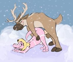 2boys all_fours anal anal_sex antlers artist_request balls blush cervine deer doggy_style dragon from_behind frozen_(film) fur furry furry_only gay horn male male_only mammal modifiedlast outside penis reindeer reptile scalie sex snow sven_(frozen) yaoi