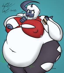 1girls absol ass_expansion bbw belly_noises big_ass big_breasts breast_expansion breasts bubble_butt burger burgers chubby cleavage clothing drink drinking fat female female_only furry huge_ass huge_breasts irawolfe isaiahtse morgan_(anascarfan2) navel nintendo nipples obese overweight pants pokemon pokemon_(species) red_clothing ripped_clothing ripped_pants sequence solo ssbbw stomach_noises tagme teal_background teal_eyes thick_thighs wardrobe_malfunction weight_gain weight_gain_female weight_gain_furry white_fur wide_hips