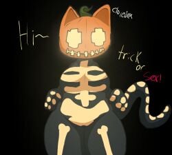 big_thighs breasts cat_tail catgirl clovedex_(artist) female female_only inminent_sex no_visible_genitalia offering offering_sex part_1 pumpkin pumpkin_head spice_(fortnite) thick_thighs