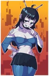 android android_girl antennae beepo_(chunkymoon) big_ass big_breasts big_butt black_hair black_miniskirt black_skirt blue_choker blue_eyes breasts bubble_ass bubble_butt chocker enormous_ass enormous_breasts eyelashes female female_focus female_only horny horny_female huge_breasts huge_butt large_ass large_breasts machine metallic_body miniskirt off_shoulder off_shoulder_shirt robot robot_girl robot_humanoid robot_joints sole_female thick_ass thick_butt thick_hips thick_thighs thighhighs voluptuous voluptuous_body voluptuous_female white_body