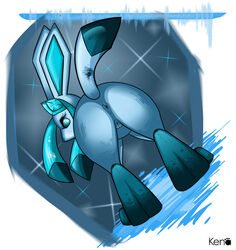 anus ass eeveelution female glaceon kena looking_at_viewer looking_back nintendo pokemon presenting presenting_hindquarters pussy raised_tail signature solo video_games