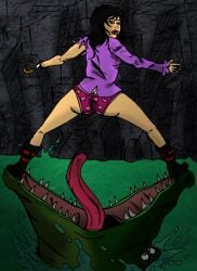 black_hair blue_eyes boots captain_hook captain_hook_(cosplay) comeuppance crocodile damsel_in_distress disney_villains fair_skin female female_prey genderswap_(mtf) hook hook_hand long_hair open_mouth panties pantsless peril peter_pan_(disney) pirate pirate_girl rear_view reptile rule_63 theshockermaniac tick-tock torn_clothes torn_shirt torn_sleeve villainess vore water
