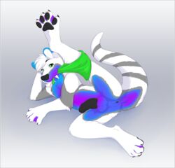 1boy 2014 anthro anus balls bandana green_eyes kwik male male_only mammal mustelid nude otter penis presenting raised_leg solo tusks tusky