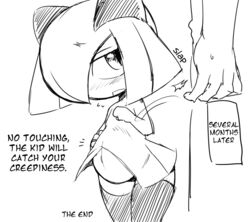 blush english_text female human kirlia male mammal mizo_ne monochrome nintendo pokemon pokemon_(species) pregnant text translated vaginal_penetration video_games