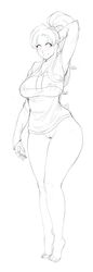 blush botan breasts female hoodie large_breasts legoman long_hair looking_at_viewer milf monochrome no_pants partially_clothed pinup ponytail pussy tied_hair yu_yu_hakusho