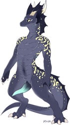 1boy 2013 anthro blue_penis body_markings claws digitigrade dragon ear_piercing erection frills genital_slit gills grey_scales horn long_penis looking_away maim male male_only marine markings navel nude penis piercing scalie sea_dragon slit slit_pupils solo standing tapering_penis webbed_hands yellow_eyes