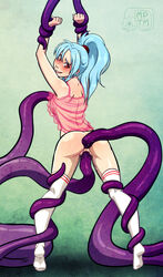 1girls anal anal_sex arms_above_head arms_up ass blue_hair blush botan bottomless breasts brown_eyes consensual_tentacles double_penetration dress female from_behind large_breasts long_hair looking_back my_pet_tentacle_monster negligee open_mouth pale-skinned_female pale_skin partially_clothed pink_eyes ponytail pussy restrained see-through see-through_dress shinigami shounen_jump sideboob socks standing striped_socks sweat tentacle thigh_socks thighhighs tied_hair tiptoes vaginal_penetration white_socks yu_yu_hakusho