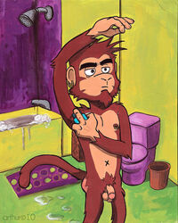 1boy ape baboon balls fur hair male male_only mammal monkey nipples nude penis primate solo