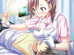 akaza blush breasts censored change!_ano_musume_ni_natte_kunkun_peropero clothing dentist faceless_male gloves handjob large_breasts may-be_soft medical nurse