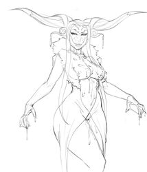 after_sex breasts bukkake center_opening cum cum_on_body cum_on_breasts cum_on_fingers cum_on_upper_body cumdrip curvy facial female final_fantasy final_fantasy_viii highres large_breasts legoman long_hair monochrome sketch solo ultimecia