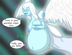 1girls adventure_time angel belly big_belly bleedingstalker breast_squish breasts female guardian_angel nipples stomach vore white_hair wings