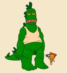 2boys angry big_lips blargsnarf glasses green_skin grimphantom looking_at_another male mr._gus muscular nude oddrich penis pizza pizza_steve scales scalie size_difference tank_top uncle_grandpa