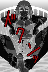 1boy :q bed blonde_hair elbow_gloves female footjob gloves impossible_clothes kido_keiji long_hair monochrome naughty_face penis pov school_uniform shokuhou_misaki spider_web_print sweater_vest text thighhighs to_aru_kagaku_no_railgun to_aru_majutsu_no_index tongue tongue_out translation_request