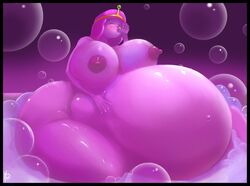 1girls 5_fingers adventure_time alternate_body_size alternate_body_type belly belly_expansion big_belly blowing_thumb blush breasts_bigger_than_head bubble_gum_girl bubblegum_girl crown female huge_ass inflation kidquetzal large_ass large_belly large_breasts nude_female pink_hair pink_skin princess_bubblegum ready_to_pop self_inflation solo swelling transformation