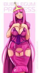 1girls adventure_time bimbo breasts busty cleavage crown dante-grapes dress female licking_lips lingerie panties princess_bubblegum solo voluptuous