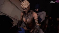 2boys 3d anal animated batman batman:_arkham_origins batman_(series) blonde_hair bouncing_breasts bruce_wayne cleavage collar copperhead copperhead_(arkham_orgins) cum cum_in_pussy cum_inside dc dc_comics dick_grayson double_penetration female human leeterr male mask nightwing no_panties pussy sex short_hair source_filmmaker straight tattoo threesome vaginal_penetration