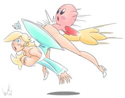 1boy 1girls 2014 blonde_hair breasts breasts_out crossover erection female human inkstash kirby kirby_(series) male mario_(series) nintendo penis princess_rosalina sex straight super_smash_bros. surprised warp_star watermark white_background