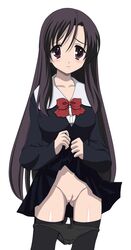 black_hair katsura_kotonoha panties presenting purple_eyes pussy school_days school_uniform skirt_lift uncensored