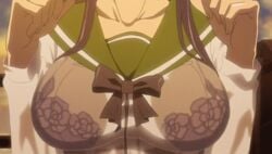 animated bouncing_breasts bra bra_visible_through_clothes breasts hair highschool_of_the_dead large_breasts long_hair saeko_busujima screencap wet