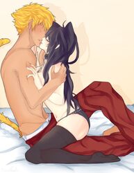 blake_belladonna cat_ears catgirl chain_leash chains collar dark-skinned_male female haplorhine kissing light-skinned_female lip_nibble male monkey monkey_boy monkey_tail panties pants primate rwby sun_wukong sun_wukong_(rwby) thighhighs topless