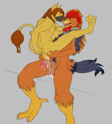 anthro avian balls bird chicken cum cum_in_ass cum_inside furry furry_only gay gryphon humanoid_penis leaking licking male male_chicken muscles nipples nude open_mouth penis plain_background spelunker_sal tongue tongue_out uncut