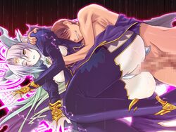 1boy 1girls age_difference alicesoft ass blush breast_fondling breast_grab breast_grope breasts brown_hair camilla_(rance) censored censored_penis clothed_female_nude_male clothed_sex clothing defeated dragon_girl dragon_horns female female_penetrated fondling game_cg grabbing_breasts grabbing_from_behind groping helpless horns interspecies large_penis lavender_hair long_hair lying lying_on_side magic male_penetrating_female mosaic_censoring nipples nude nude_male nude_male_clothed_female official_art older_female_younger_male one_eye_closed pale-skinned_female pale_skin panties panties_aside penis penis_in_pussy perky_breasts pointy_ears pussy pussy_juice questionable_consent rance rance_(series) rance_vi rape restrained sex sex_from_behind slit_pupils spooning sweat thighhighs vaginal_penetration vaginal_sex very_long_hair white_panties yellow_eyes younger_penetrating_older