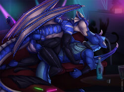 2014 abs anthro ass darius_(drasko-hunter) darius_drasko_hunter dragon duo glowstick kissing male mammal muscles nude original_character party penetration scalie sex tazara tongue yaoi