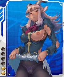 edonia_(taimanin_asagi) horns lilith-soft looking_at_viewer official_art one_breast_out tagme taimanin_(series) taimanin_asagi_battle_arena taimanin_asagi_battle_arena_all_card_gallery torn_clothes wet wet_panties wet_pussy zol