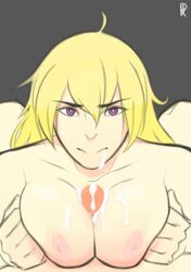 1boy 1girls areola cum faceless_male female k-inesis male paizuri rwby sex straight yang_xiao_long