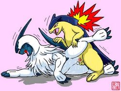 absol dragon_soul_e nintendo pokemon pokemon_(species) sex smooth_skin typhlosion