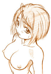 1girls artist_request breasts bust female mai-hime mai_hime mai_otome mai_tokiha medium_breasts monochrome my-hime my-otome nipples short_hair sketch solo tokiha_mai topless