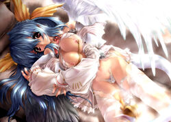 angel breasts dizzy_(guilty_gear) guilty_gear large_breasts lingerie miwa_yoshikazu nipple_piercing nipple_rings nipples piercing strapless_bottom strapless_panties underwear wings yoshikazu_miwa