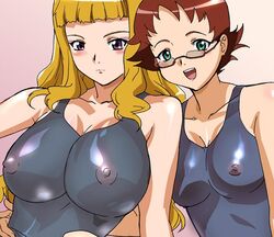 alpa blush glasses haruka_suzushiro lux_(artist) mai-hime medium_breasts my-hime one-piece_swimsuit pointy_chin see-through see-through_swimsuit small_breasts swimsuit tagme yukino_kikukawa