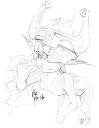 cute_fang grin imp imp_midna laugh laughing levo midna monochrome nintendo pointy_ears sexually_suggestive smile straight_hair the_legend_of_zelda twili twilight_princess