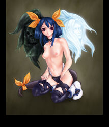 blue_hair breasts dizzy_(guilty_gear) guilty_gear necro_(guilty_gear) red_eyes ribbon tail tail_ribbon thighhighs topless undine_(guilty_gear) wings