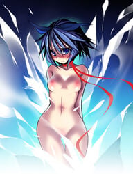 blue_eyes blue_hair blush breasts choker cirno color exposed_breasts female female_only front_view hair hips navel nipples nude oba_kagerou ooba_kagerou short_hair solo standing tagme the_embodiment_of_scarlet_devil touhou wide_hips