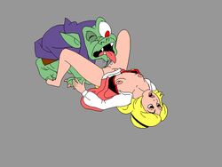 blonde_hair clothing creeper_(black_cauldron) cunnilingus disney dress exposed_breasts exposed_pussy grey_background male nipples nomad_(artist) princess_eilonwy tagme the_black_cauldron