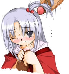 1girls 2boys blush cum cum_on_hair dark-skinned_male dark_penis dark_skin faceless_male facial female grey_eyes hairjob handjob interracial magic_penis male multiple_penises mystic_square penis shinki shinki_(touhou) silver_hair solo_focus touhou touhou_(pc-98) white_hair wink younger_female