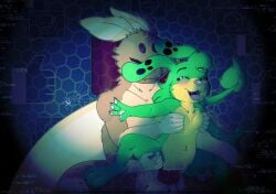 4_arms arthropod beavertailcove bodily_fluids breasts brown_body canid canine canis closed_eyes domestic_dog erection female genital_fluids genitals green_body grope happy happy_sex hexagonal_grid hi_res holding_both_legs insects lepidopteran male mammal moth multi_arm multi_limb neopet_(species) neopets nude open_mouth penis sex small_breasts smile spade_tail species_request tail tail_tuft tuft vaginal_fluids vulva wings zafara_(neopets)