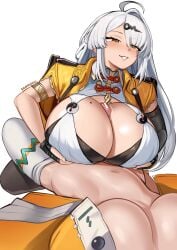 1futa 1girls absurdres ahoge alternate_breast_size_(larger) armlet asymmetrical_gloves bar_censor belle_(delicate_sunlight)_(zenless_zone_zero) belle_(zenless_zone_zero) big_breasts big_penis black_gloves breasts censor_bar censored chinese_clothes cleavage clothed clothed_female clothes_pull clothing commentary commission covered_navel elbow_gloves english_commentary erotanuki faceless faceless_character faceless_futa fingerless_gloves futa_with_female futanari gloves hair_ornament hairpin half-closed_eyes highres huge_breasts huge_cock jacket jewelry large_breasts light-skinned_female light-skinned_futa light_skin long_hair looking_at_partner mole mole_on_breast multiple_girls official_alternate_costume paizuri paizuri_under_clothes pantyhose pantyhose_pull partially_clothed penis pixiv_commission precum precum_drip simple_background single_elbow_glove single_hair_intake titfuck titjob twitching uneven_gloves white_background white_hair white_pantyhose yellow_eyes yellow_jacket yin_yang_pin yixuan_(zenless_zone_zero) zenless_zone_zero