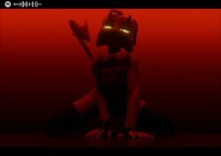3d_(artwork) black_bars demon digital_media_(artwork) hellaverse helluva_boss hi_res humanoid imp king_crook latex letterbox male moxxie_(helluva_boss) pole red_body solo stripper_pole yellow_eyes