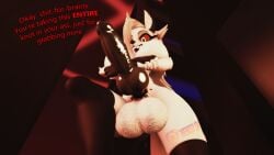 16:9 3d_(artwork) angry anthro balls canid canid_demon canine demon digital_media_(artwork) dominant dominant_anthro dominant_gynomorph dominant_intersex english_text genitals gynomorph hellaverse hellhound helluva_boss heresy_sfm intersex knot knotted_penis looking_at_viewer looking_down looking_down_at_viewer loona_(helluva_boss) mammal mythological_canine mythological_creature mythology penis solo stepped_on text widescreen