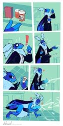 absurd_res anthro arthropod balls bathroom_sink bathroom_tiles bernie-buddy big_balls big_penis blue_body blue_fur blue_penis blush bodily_fluids bottomwear clothing comic cum drinking_water ejaculation english_text erection excessive_cum excessive_genital_fluids exclamation_point expansion fluffy_balls fur genital_expansion genital_fluids genital_growth genitals growth hands-free hi_res huge_balls huge_cock hugging_penis hyper hyper_balls hyper_genitalia hyper_penis insects lepidopteran male male_focus male_only medication medicine_cabinet moth pants penis penis_expansion penis_growth solo suit surprised tenting text torn_bottomwear torn_clothing torn_pants unstoppable_orgasm