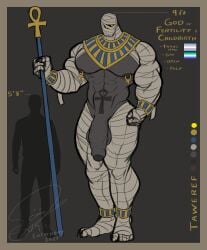 ankh armband clothing deity egyptian egyptian_clothing entitropy foreskin genitals grey_body hi_res humanoid_genitalia humanoid_penis lgbt_pride male mastectomy_scar mummy muscular muscular_male nipple_piercing nipples penis piercing pride_colors pubic_tattoo scar signature simple_background solo_male staff tattoo taweref_(entitropy) text trans_(lore) trans_man_(lore) undead vincian_pride_colors yellow_eyes