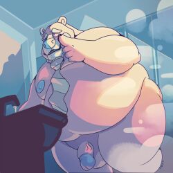 1:1 2019 anthro balls bear belly big_belly blue_nipples blue_nose chocolateandmilk dated genitals hi_res huge_belly humanoid_genitalia humanoid_penis inside male mammal moobs narrowed_eyes nipples nude obese obese_anthro obese_male one_eye_closed overweight overweight_anthro overweight_male penis pink_balls pink_body pink_penis signature smile solo standing vein veiny_penis