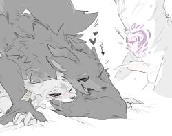 anal anal_sex anthro anthro_on_anthro anthro_penetrated anthro_penetrating anthro_penetrating_anthro bed bedding blush bodily_fluids canid canine canis covering covering_mouth cum cum_while_penetrated cumshot demon digital_drawing_(artwork) digital_media_(artwork) domestic_dog dominant dominant_male duo ejaculation from_behind_position fur furniture genital_fluids genitals grey_body grey_fur half-closed_eyes heart_reaction hi_res humanoid_genitalia humanoid_penis hybrid jockey_position looking_at_another looking_at_partner male male/male male_penetrated male_penetrating male_penetrating_male mammal monochrome mtfur multiple_angles muscular muscular_male narrowed_eyes neck_tuft on_bed one_eye_closed open_mouth penetration penis pinned pinned_to_bed prone_bone_position pubic_tattoo saliva sex simple_background spot_color stomach_bulge submissive submissive_male tattoo tears tuft vitame83 white_background white_body white_fur wolf