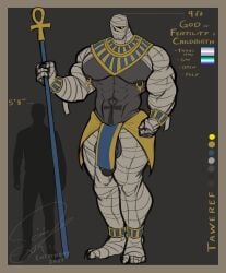 ankh armband bottomwear clothing deity egyptian egyptian_clothing entitropy foreskin genitals grey_body hi_res humanoid_genitalia humanoid_penis lgbt_pride loincloth male mastectomy_scar mummy muscular muscular_male nipple_piercing nipples penis piercing pride_colors pubic_tattoo scar signature simple_background solo_male staff tattoo taweref_(entitropy) text trans_(lore) trans_man_(lore) undead vincian_pride_colors yellow_eyes