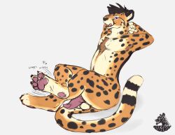 2017 anthro balls cheetah claws digitigrade feet felid feline genitals licking licking_lips male mammal nolow nolow_(character) nude paws penis sitting solo spots tongue tongue_out