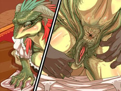 anthro anus argonian blush breasts close-up color cropped disembodied_hand duo female half-closed_eyes interspecies large_breasts leg_grab lifts-her-tail lizard_girl looking_back lusty_argonian_maid maid maid_uniform nezumi orange_eyes pussy reluctant reptile scales scalie skyrim slit_pupils solo_focus spread_pussy spreading sweat the_elder_scrolls uncensored yellow_eyes